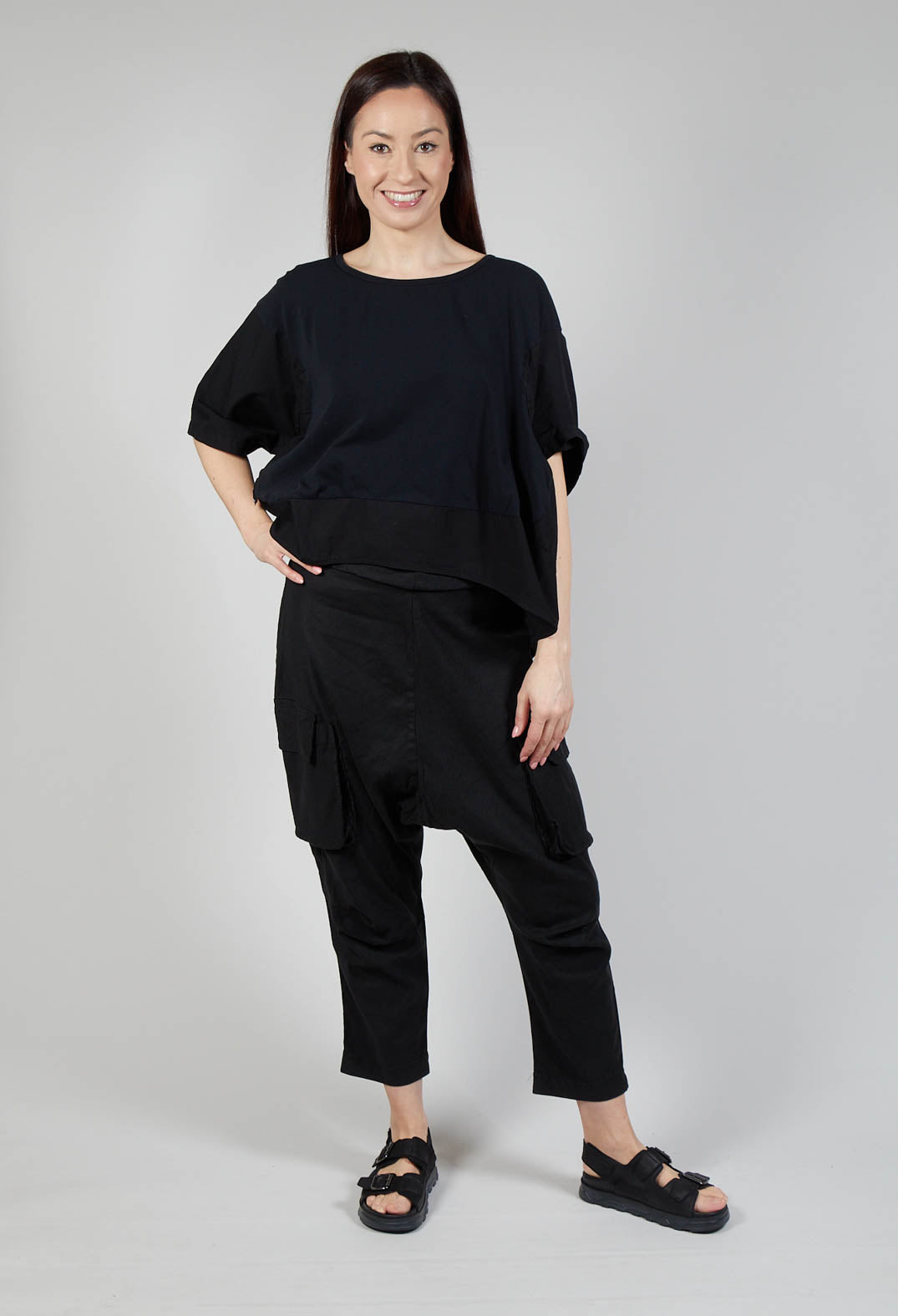Drop Crotch Cargo Style Trousers in Black