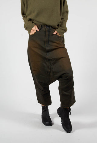 ladies drop crotch cropped leg trousers in khaki