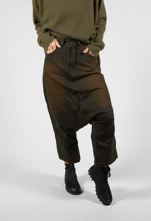 Drop Crotch Cropped Leg Trousers in Khaki