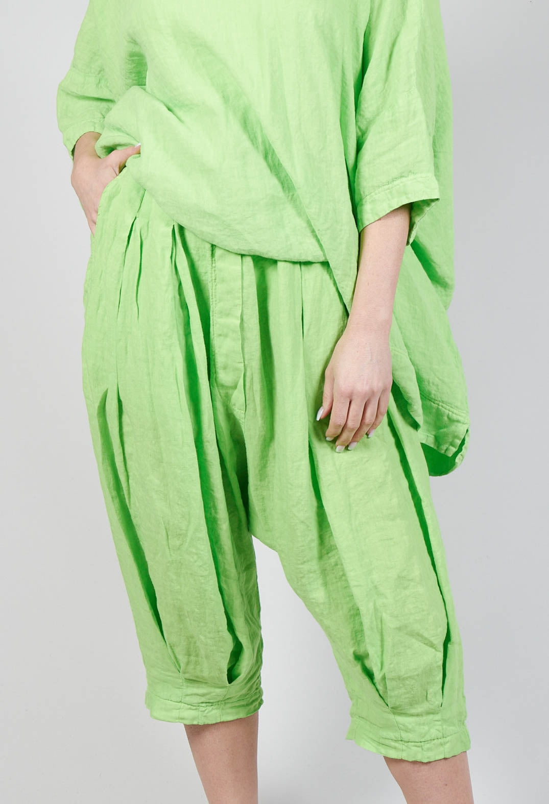 Drop Crotch Linen Trousers in Lime