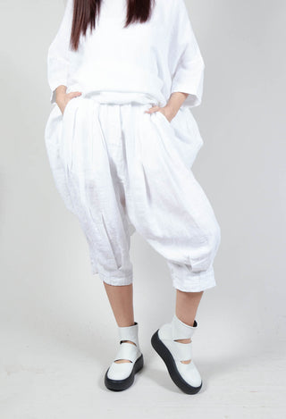 Drop Crotch Linen Trousers in White
