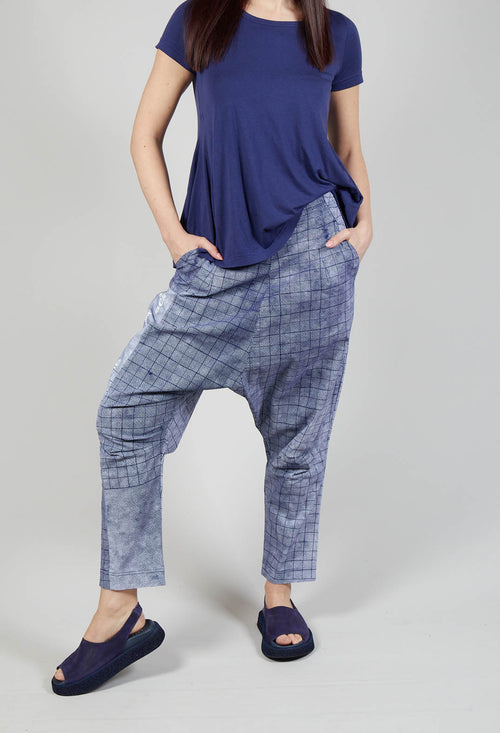 Drop Crotch Pull On Trousers in Placed Azur Print