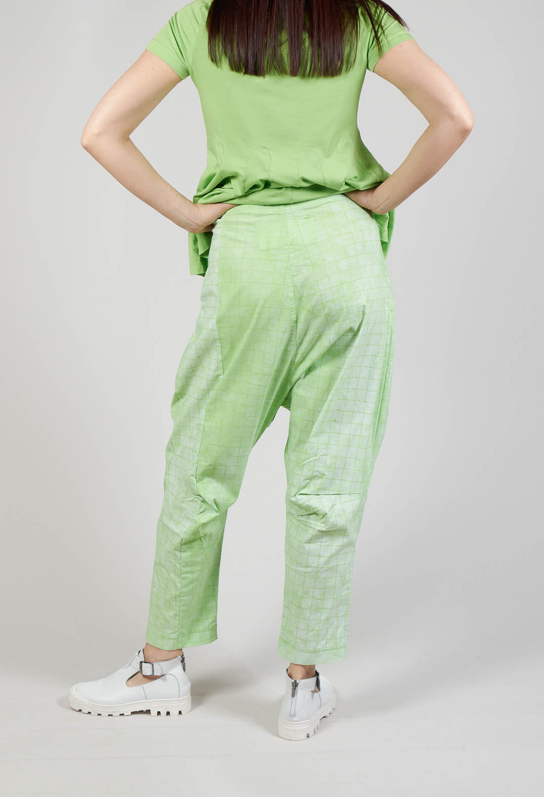 Drop Crotch Pull On Trousers in Placed Lime Print