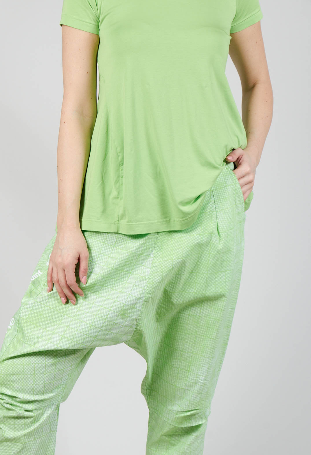 Drop Crotch Pull On Trousers in Placed Lime Print