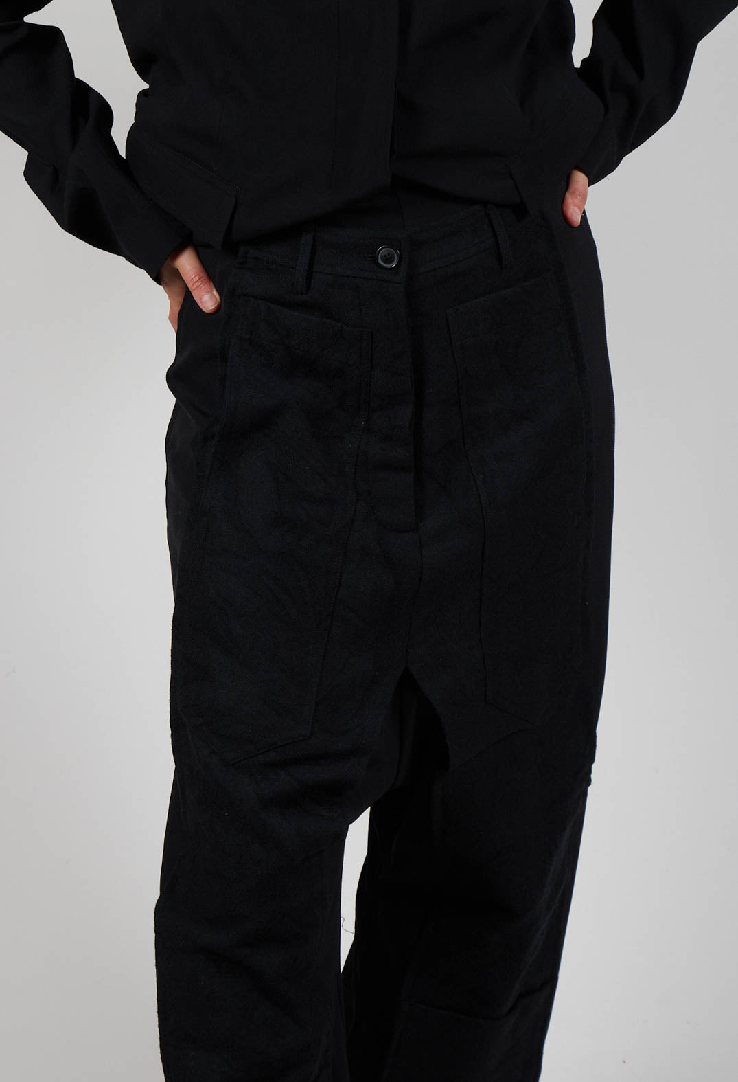Drop Crotch Trousers in Black