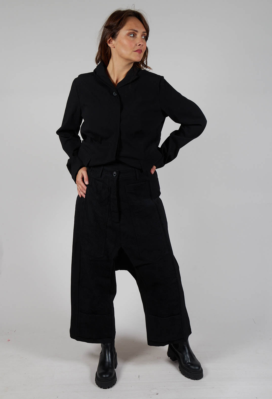 Drop Crotch Trousers in Black
