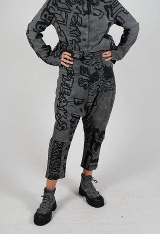 Drop Crotch Trousers in Rock Big Print