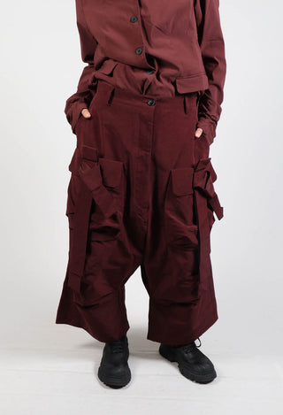 Drop Crotch Trousers with Belt Detail in Wood