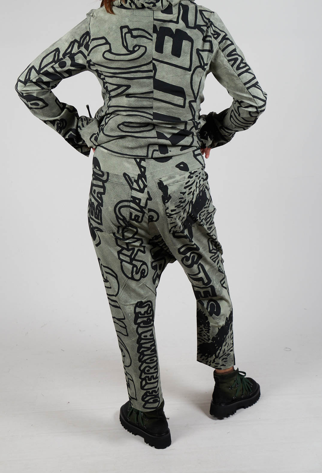 Drop Crotch Trousers with Tapered Leg in Defender Big Print