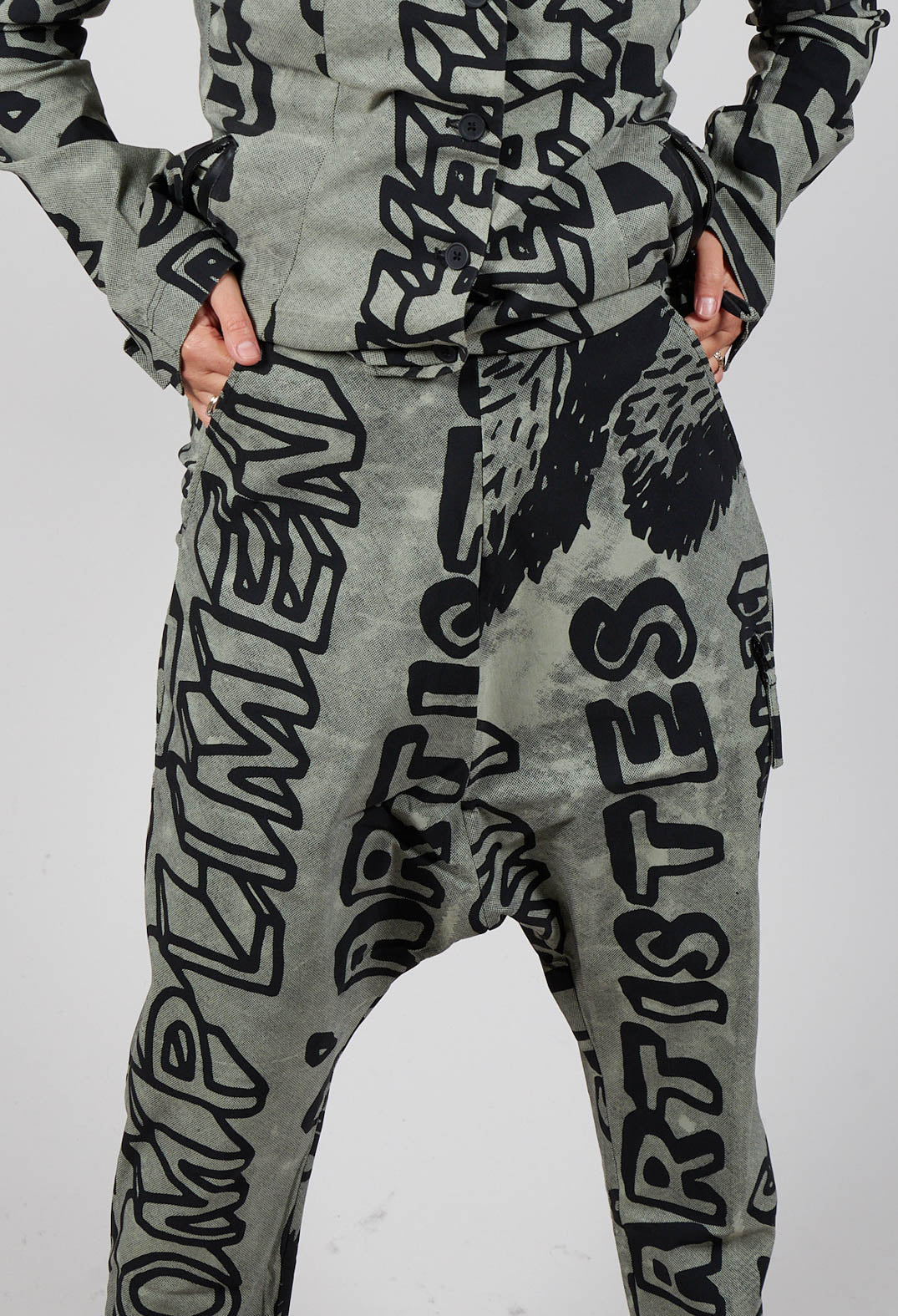 Drop Crotch Trousers with Tapered Leg in Defender Big Print