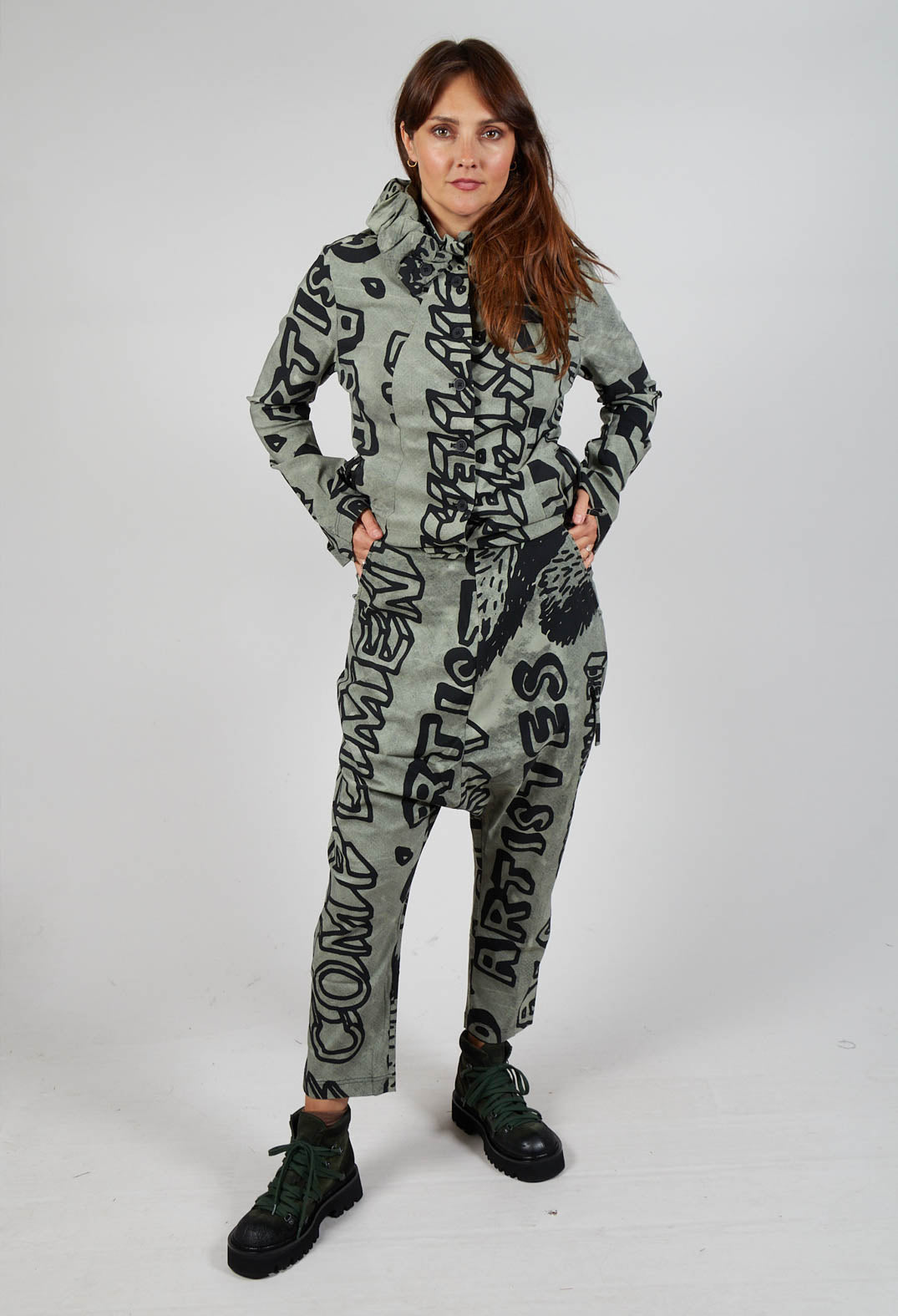 Drop Crotch Trousers with Tapered Leg in Defender Big Print