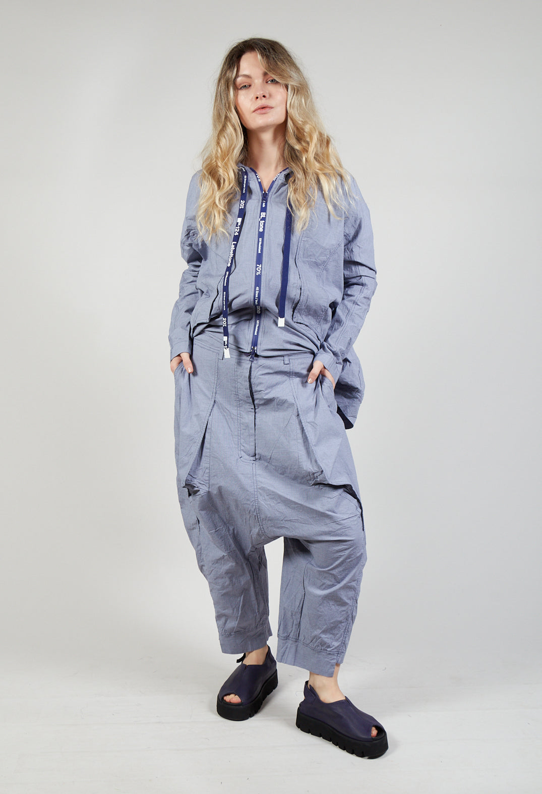 Drop Crotch Utility Trousers in Azur Check
