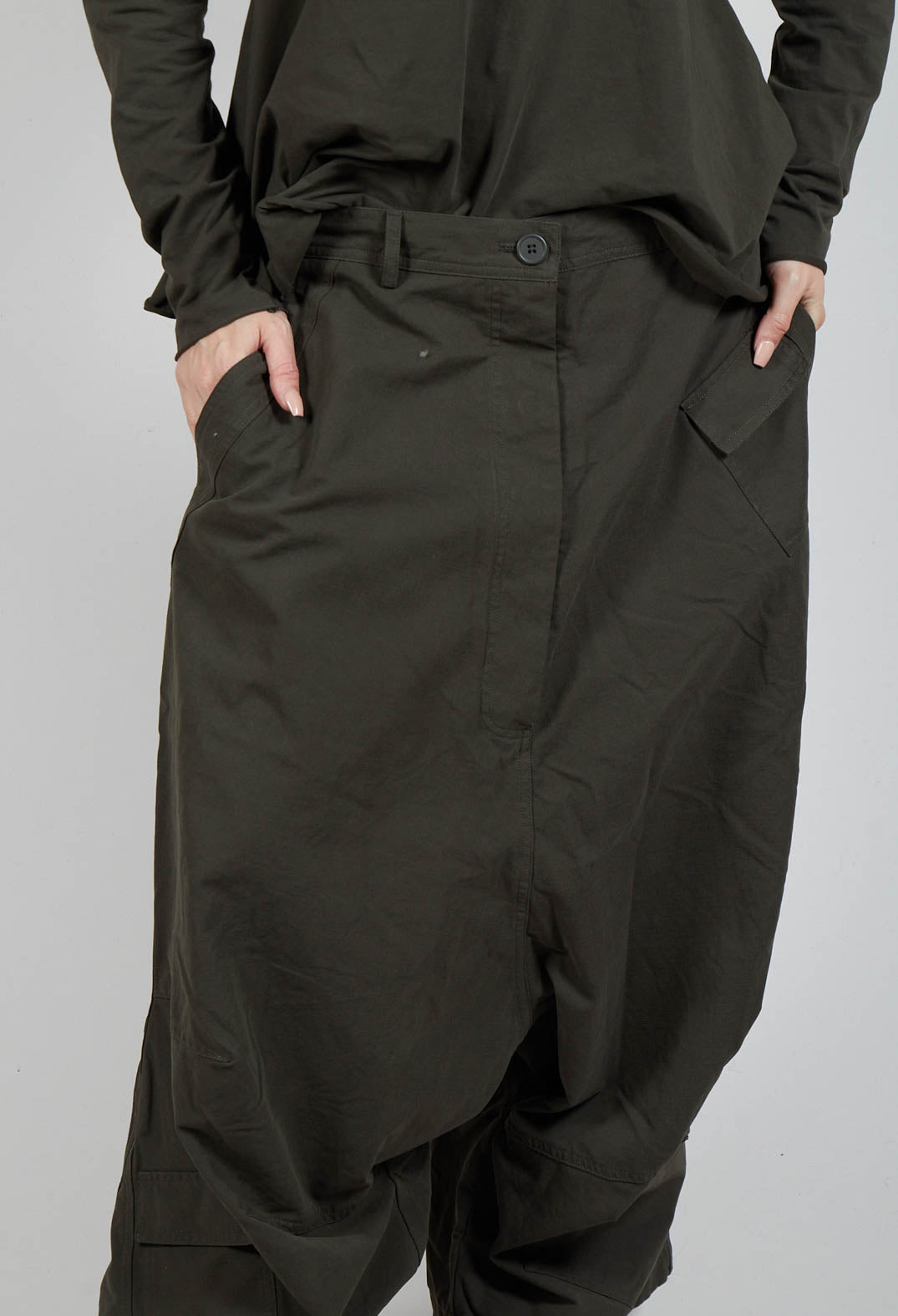 Drop Crotch Utility Trousers in Camp