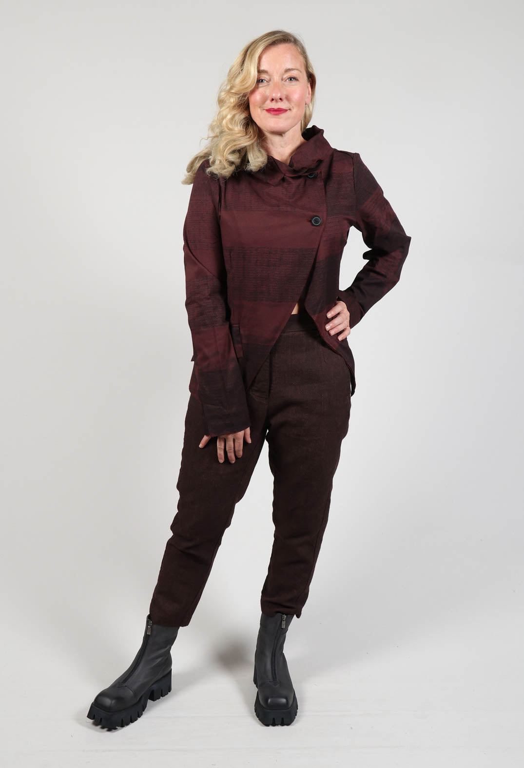 Drop Crotch Wide Leg Trousers in Rust Check