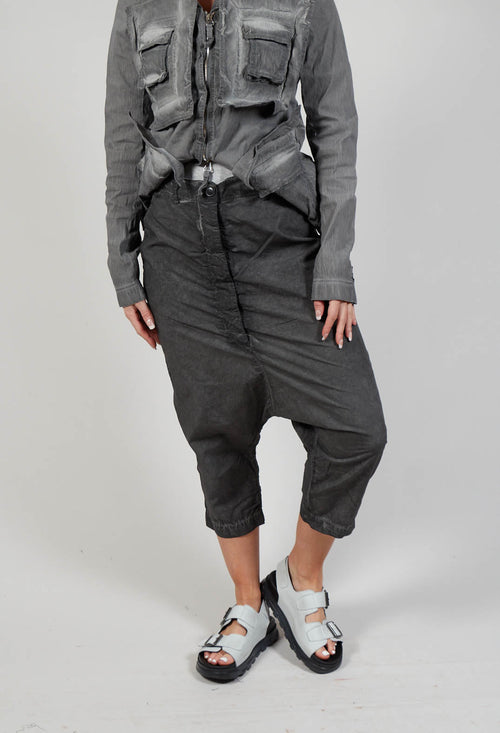 Drop-Crotched Cropped Trousers in Charcoal Cloud