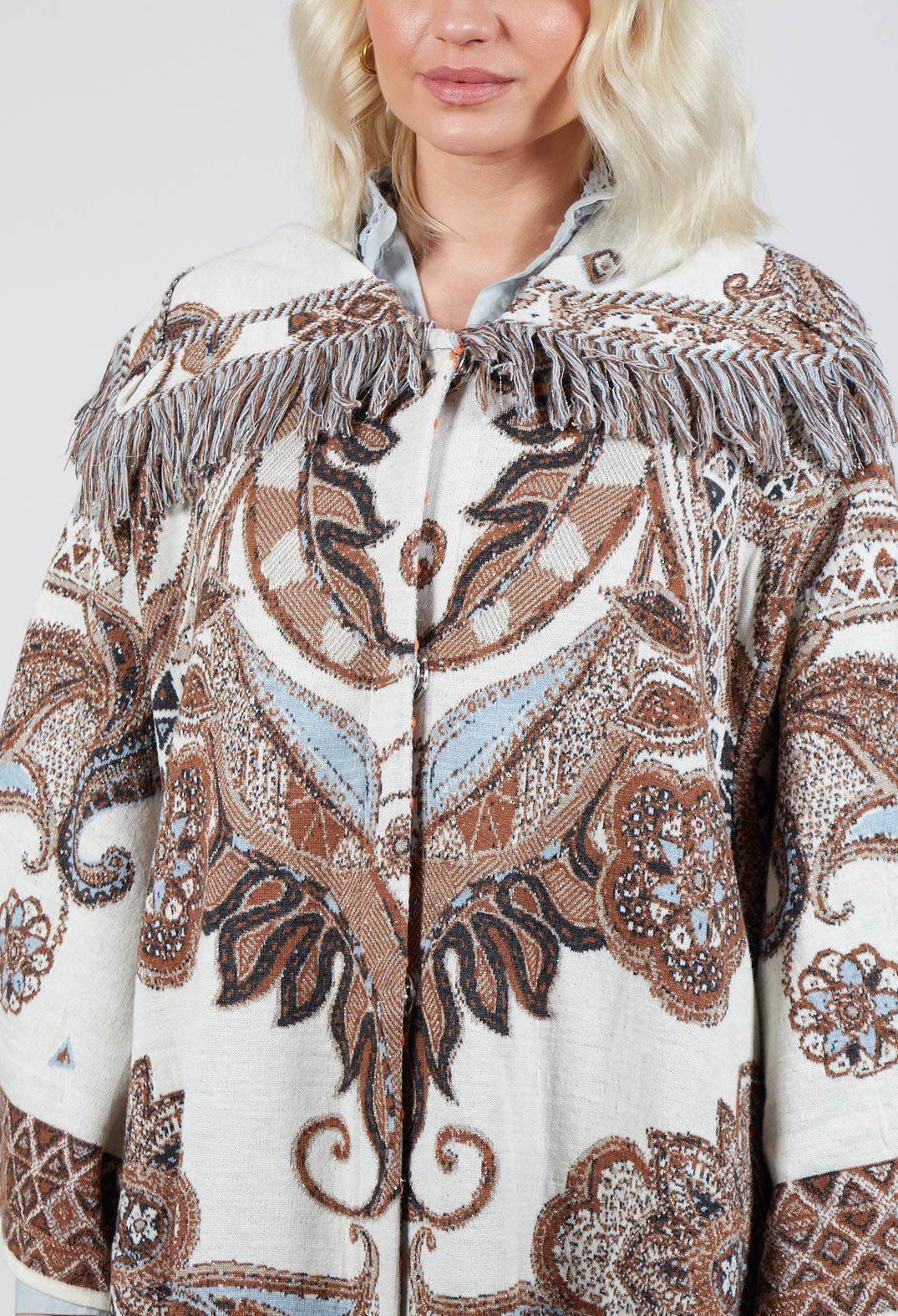 Dropped Shoulder Coat in Cream Pattern