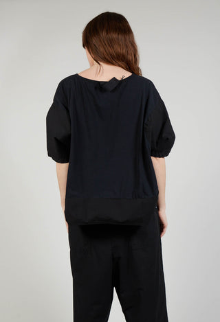 Dual Fabric Cropped T Shirt in Black