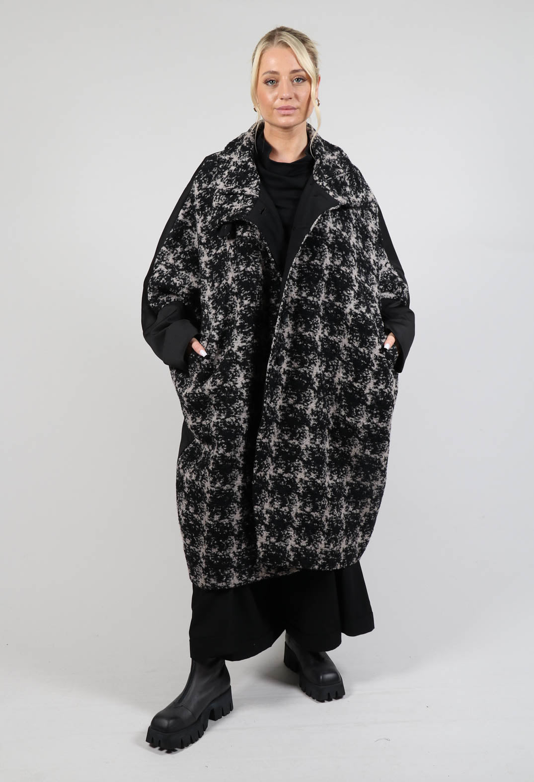 Dual Fabric Oversized Coat in Black
