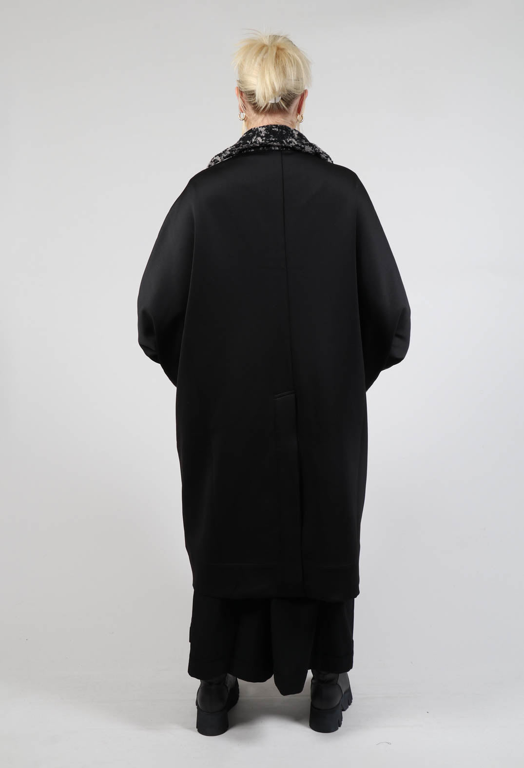 Dual Fabric Oversized Coat in Black