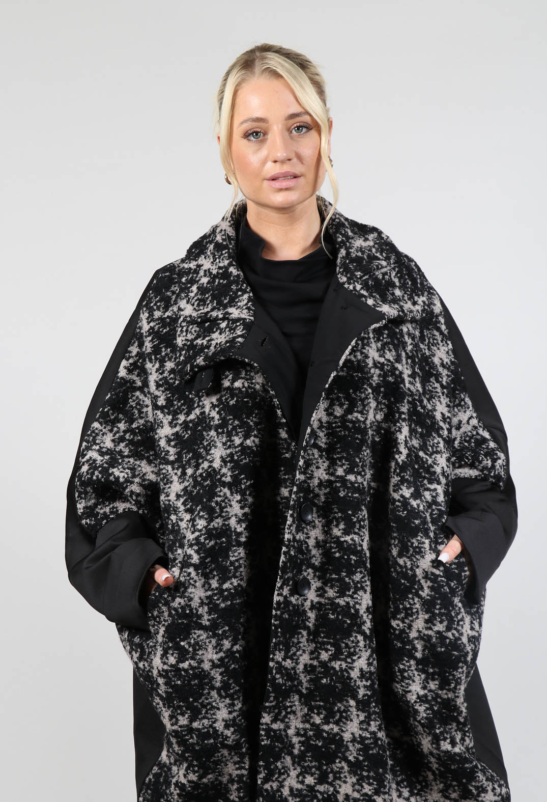 Dual Fabric Oversized Coat in Black