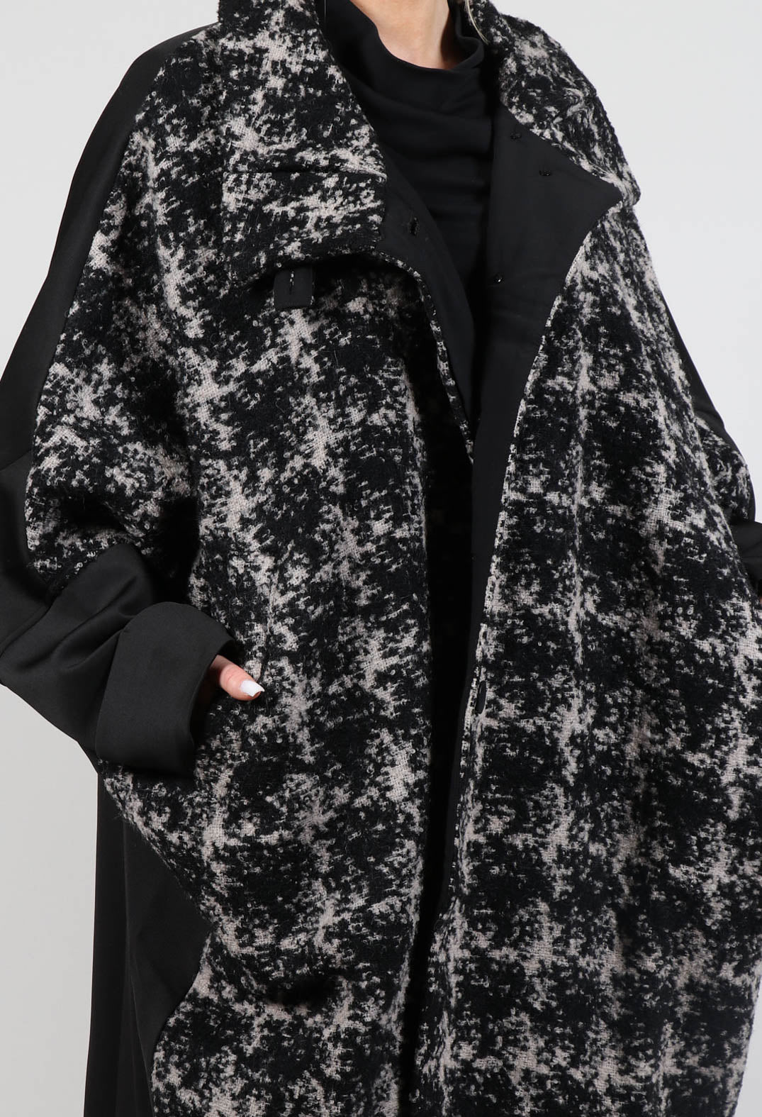 Dual Fabric Oversized Coat in Black