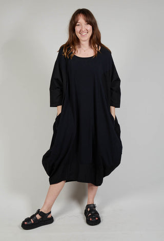 Dual Fabric Relaxed Fit Dress in Black