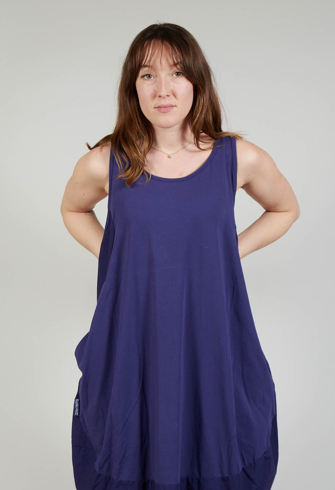 Dual Fabric Sleeveless Dress in Azur