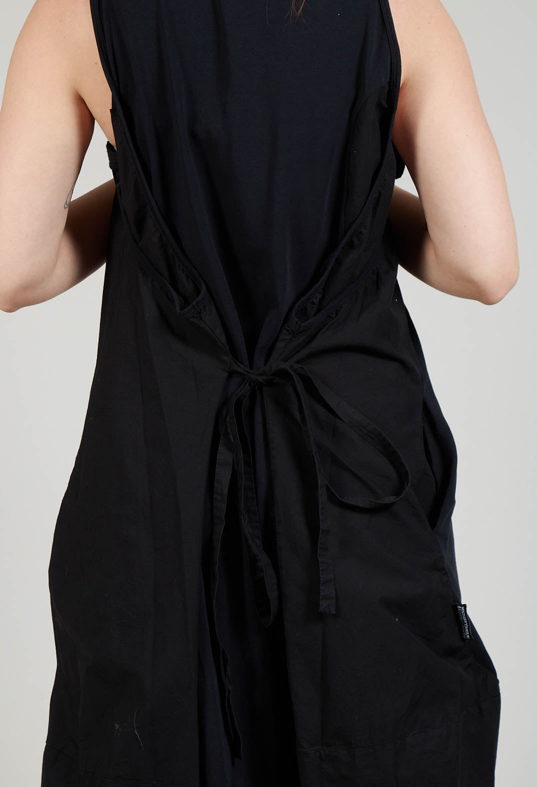 Dual Fabric Sleeveless Dress in Black
