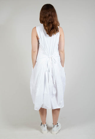 Dual Fabric Sleeveless Dress in White