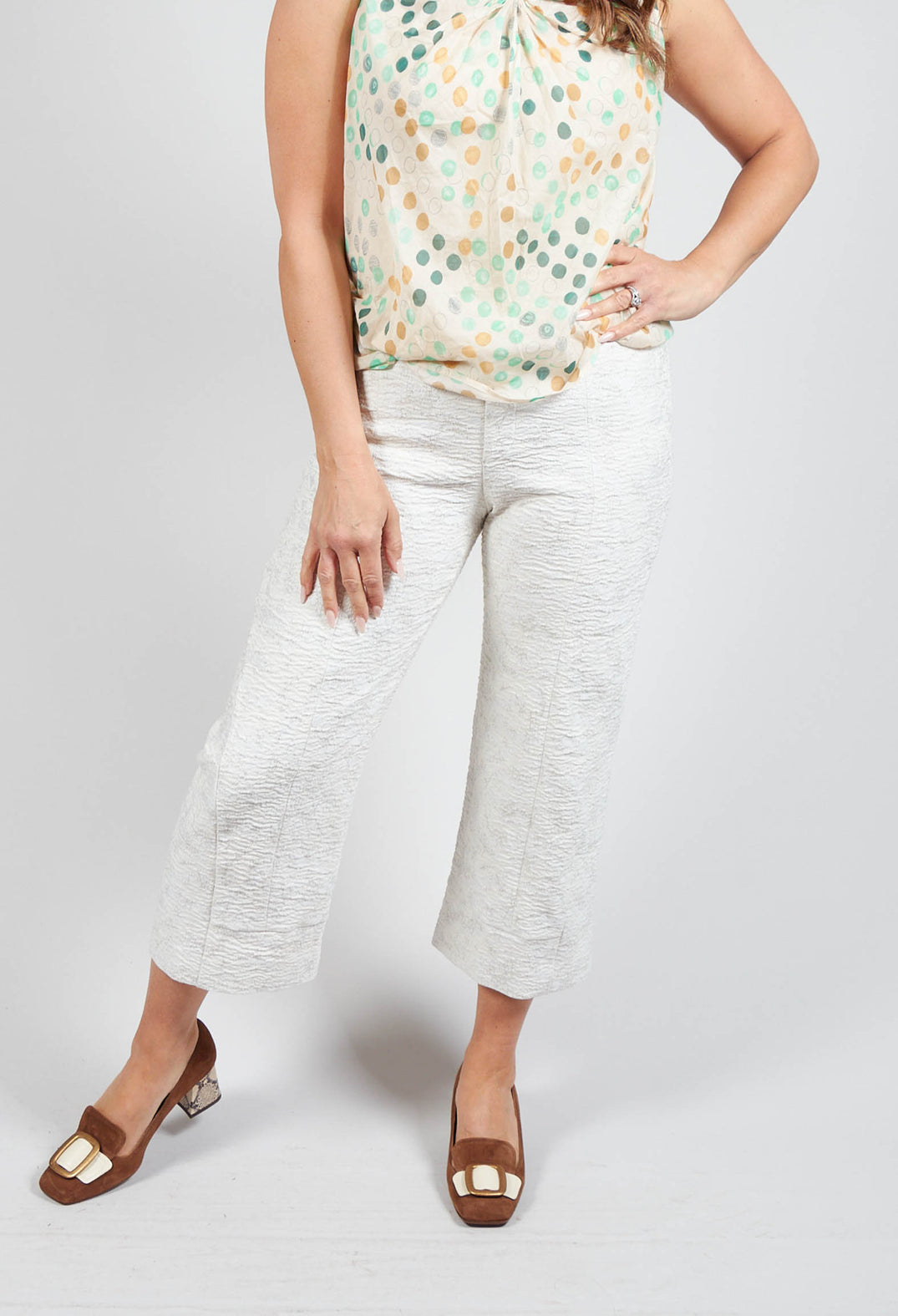 Wide Leg Trousers with Textured Pattern in Ivory