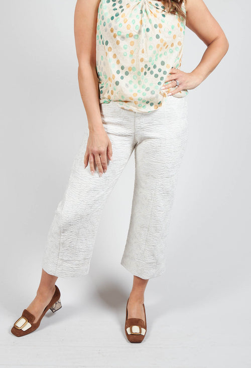 Wide Leg Trousers with Textured Pattern in Ivory