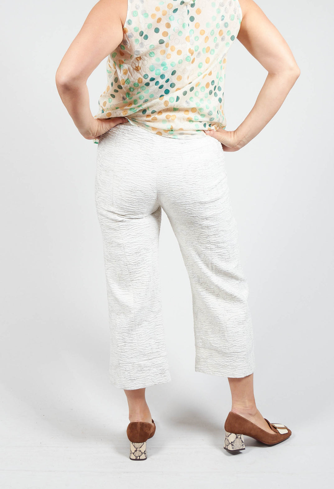 Wide Leg Trousers with Textured Pattern in Ivory