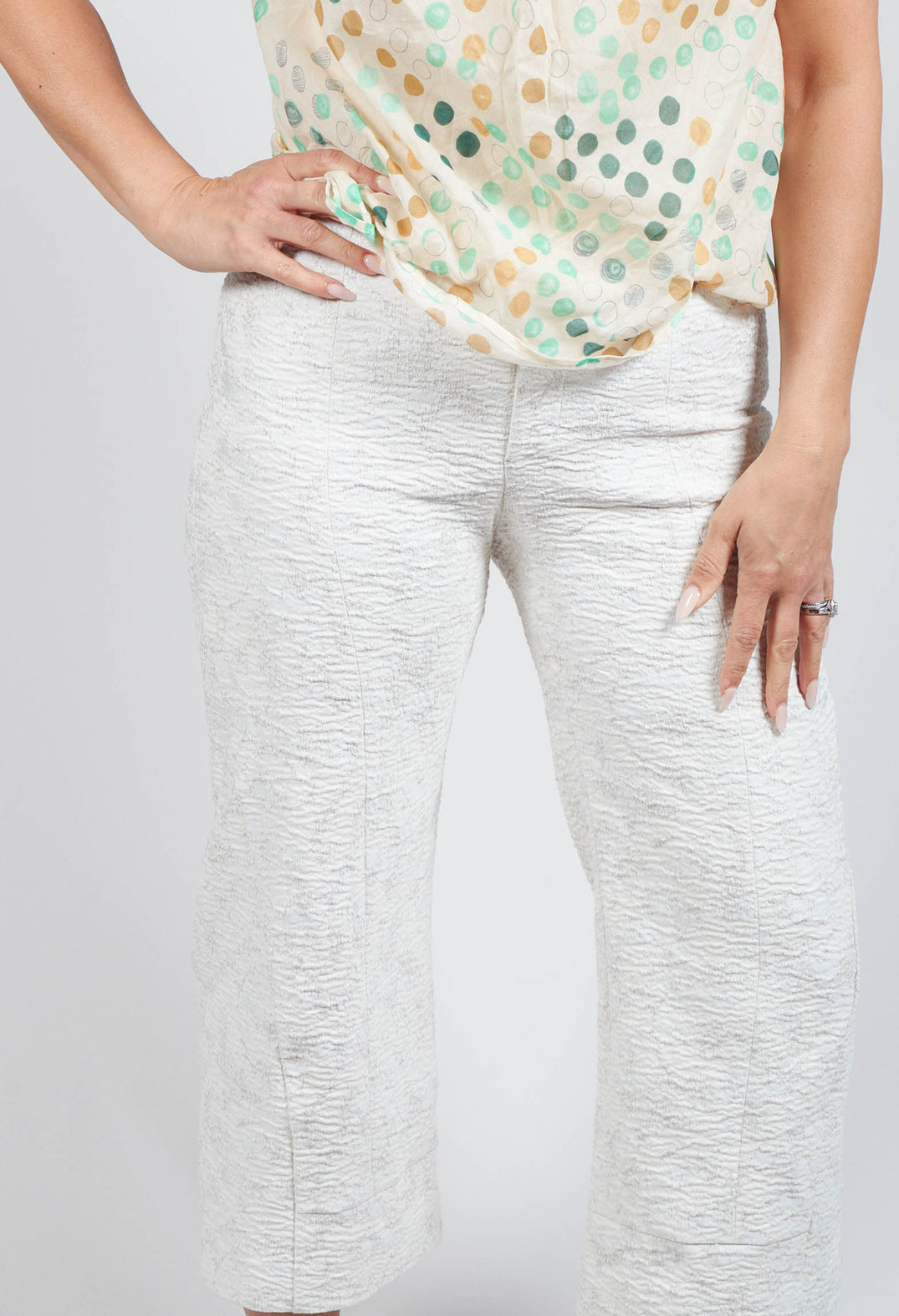 Wide Leg Trousers with Textured Pattern in Ivory