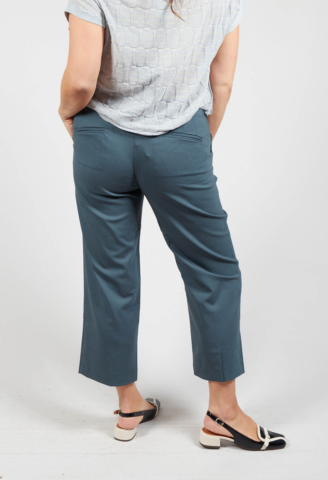 Trousers with Button at Waistband in Lagoon Blue