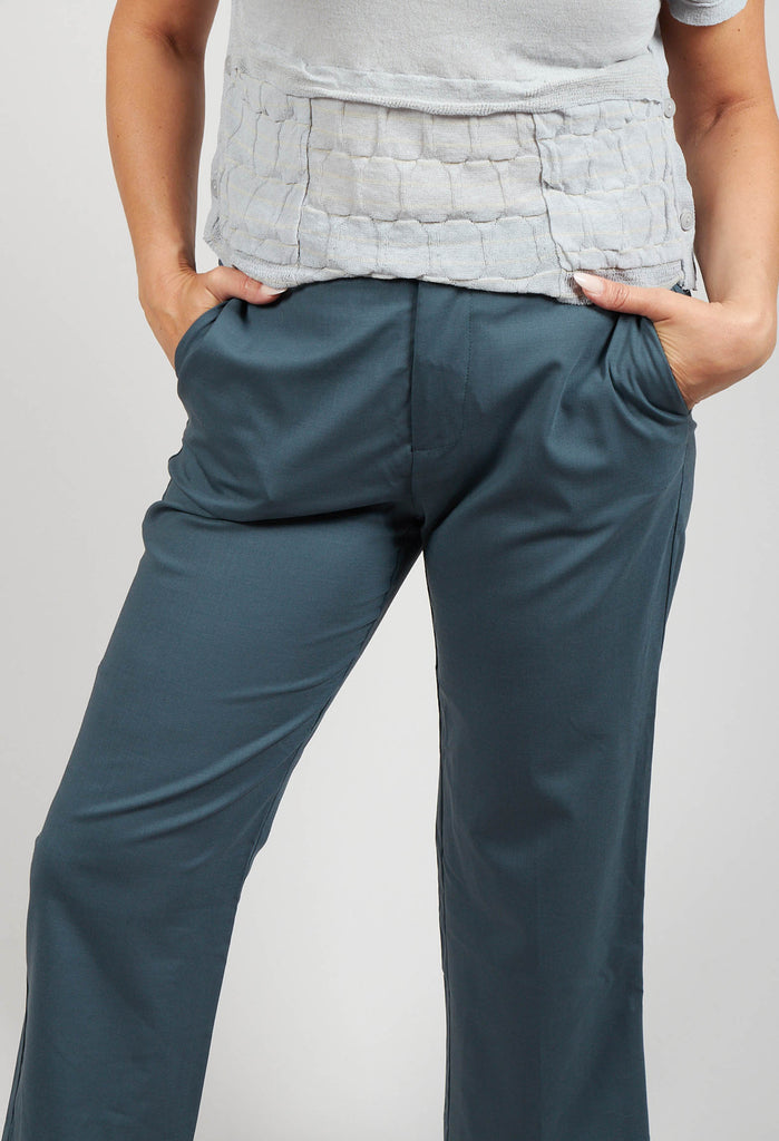 Trousers with Button at Waistband in Lagoon Blue