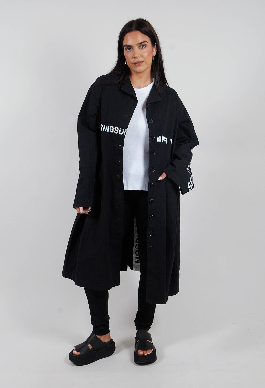 Fatima Coat with Text in Black Printed