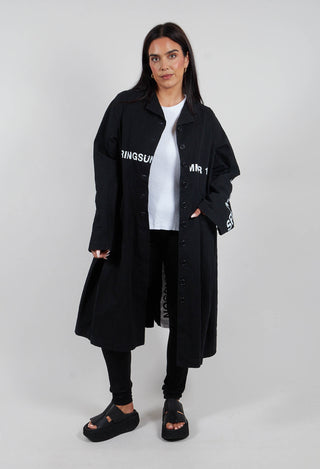 Fatima Coat with Text in Black Printed