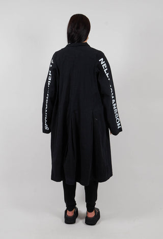 Fatima Coat with Text in Black Printed