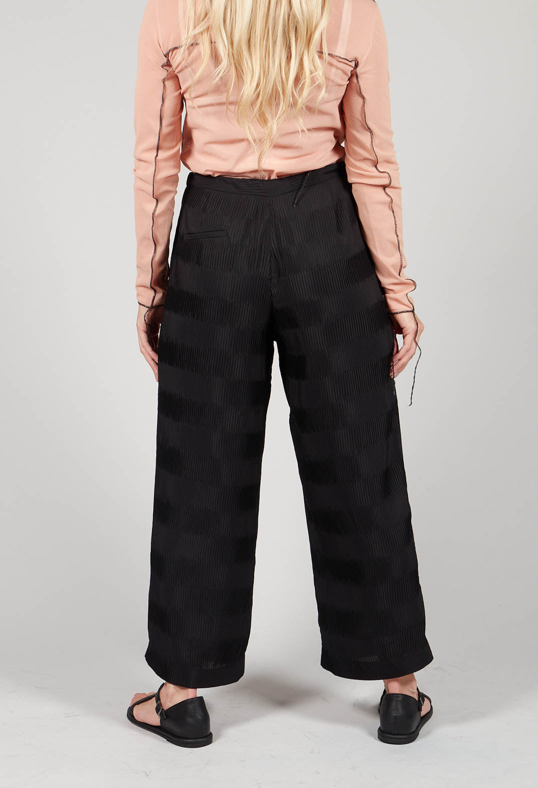 Pleated Stripe Pattern Trousers in Nero