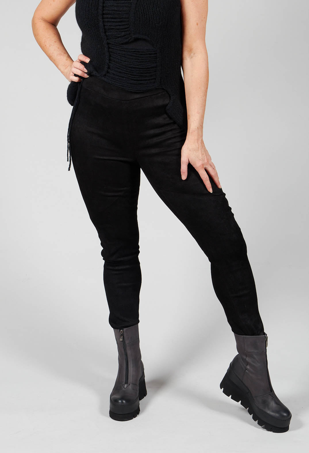 Suede Stretch Fit Skinny Trousers in Black