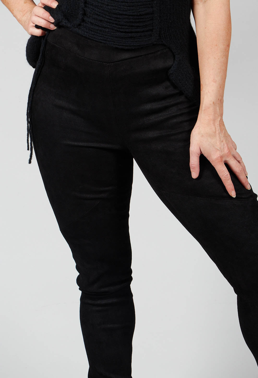 Suede Stretch Fit Skinny Trousers in Black