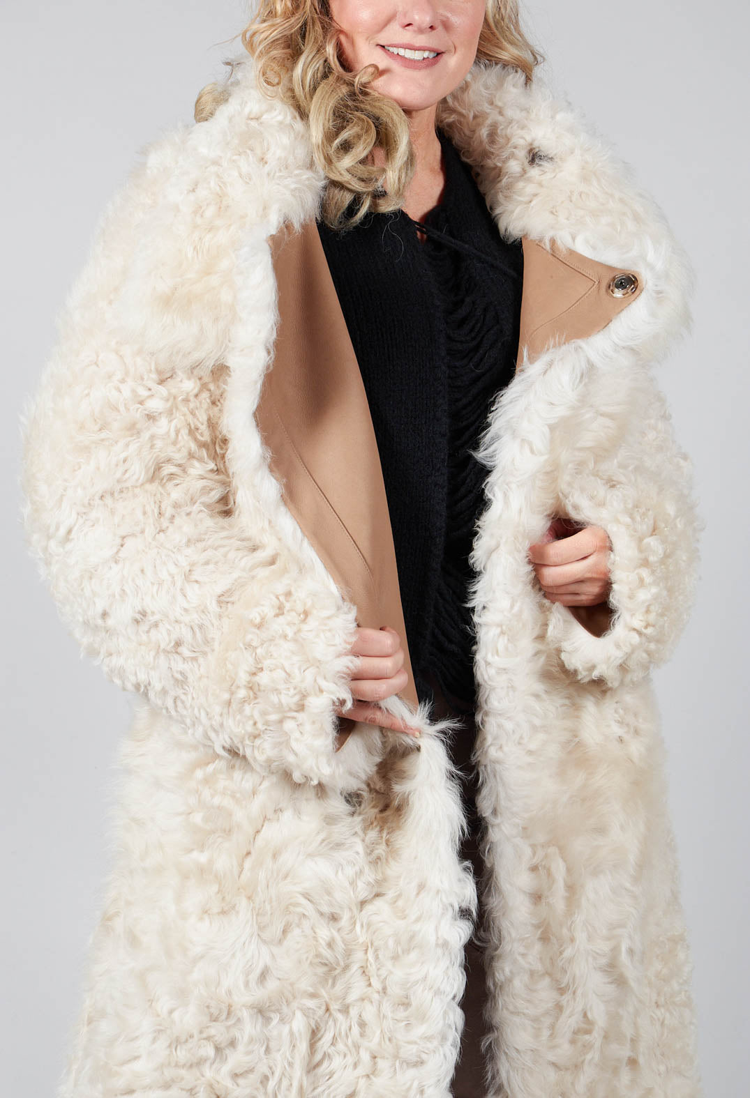 Reversible Toscana Coat with Fur Lining in Camel Cream