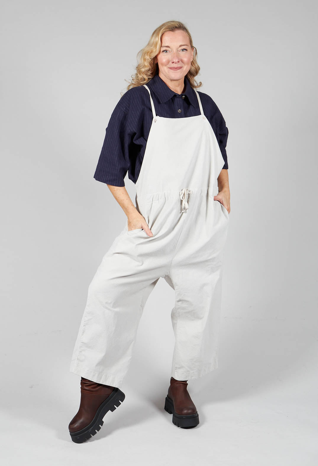 3/4 Sleeved Shirt with Statement Pocket in Navy Stripe