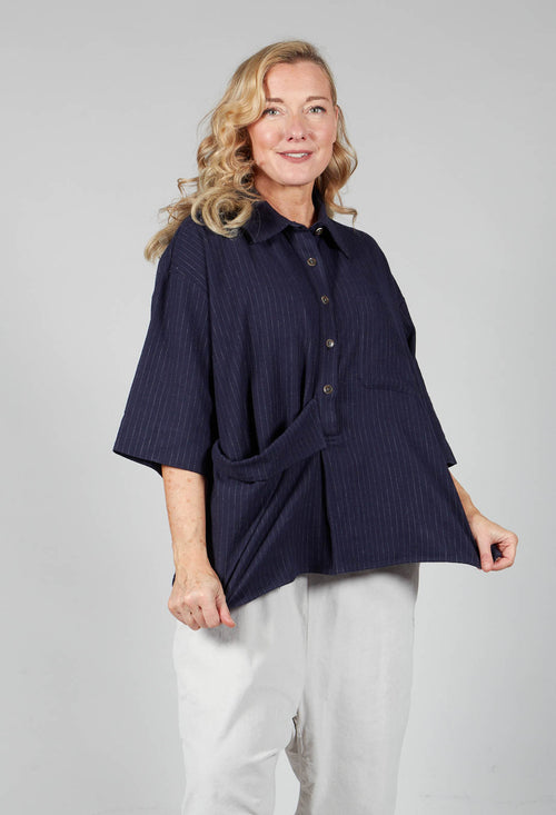 3/4 Sleeved Shirt with Statement Pocket in Navy Stripe