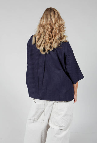 3/4 Sleeved Shirt with Statement Pocket in Navy Stripe