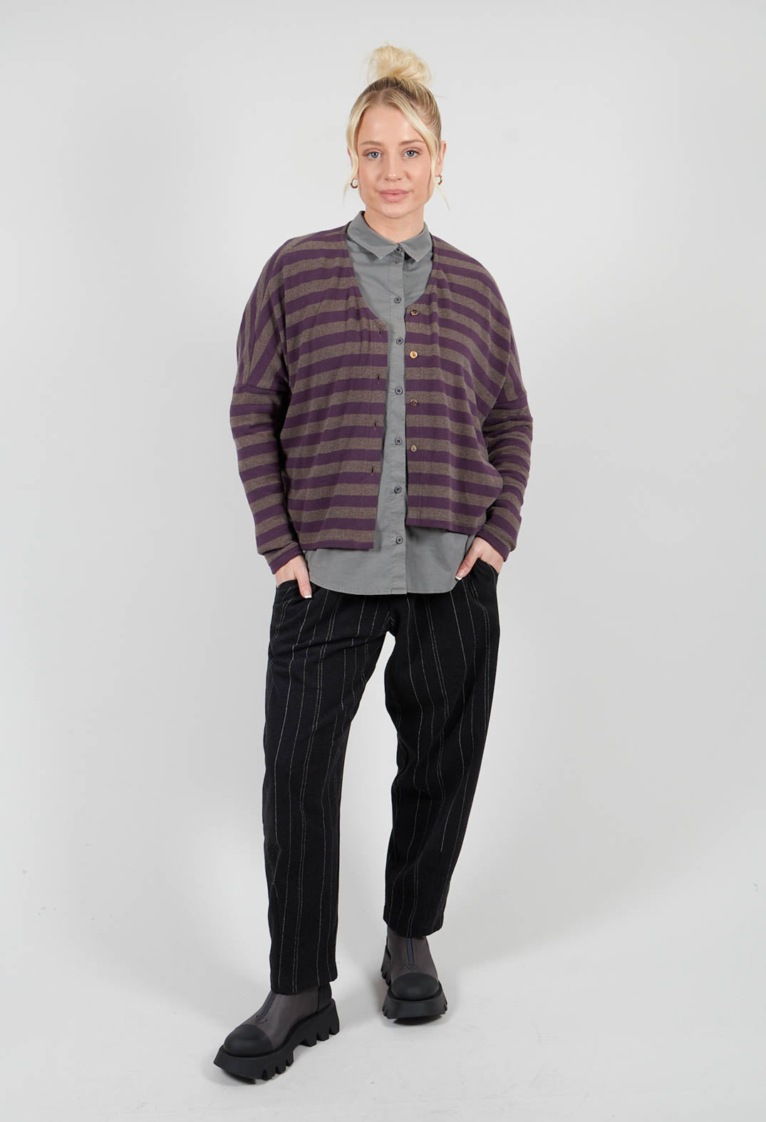 Round Neck Cardigan in Purple