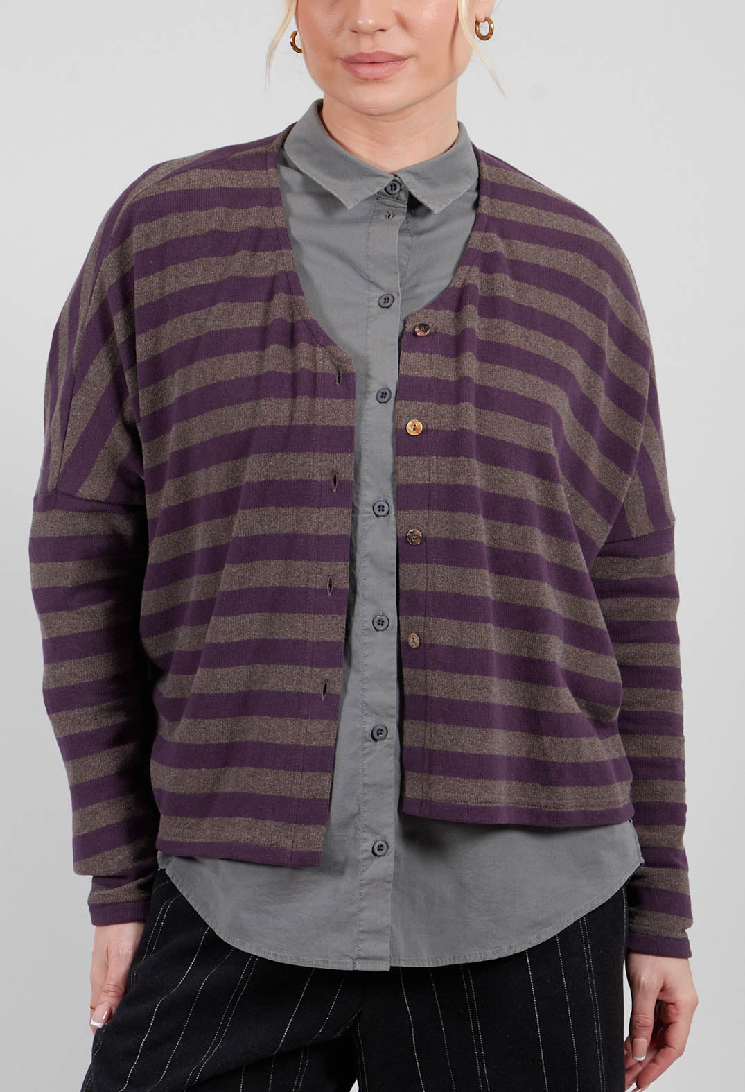 Round Neck Cardigan in Purple