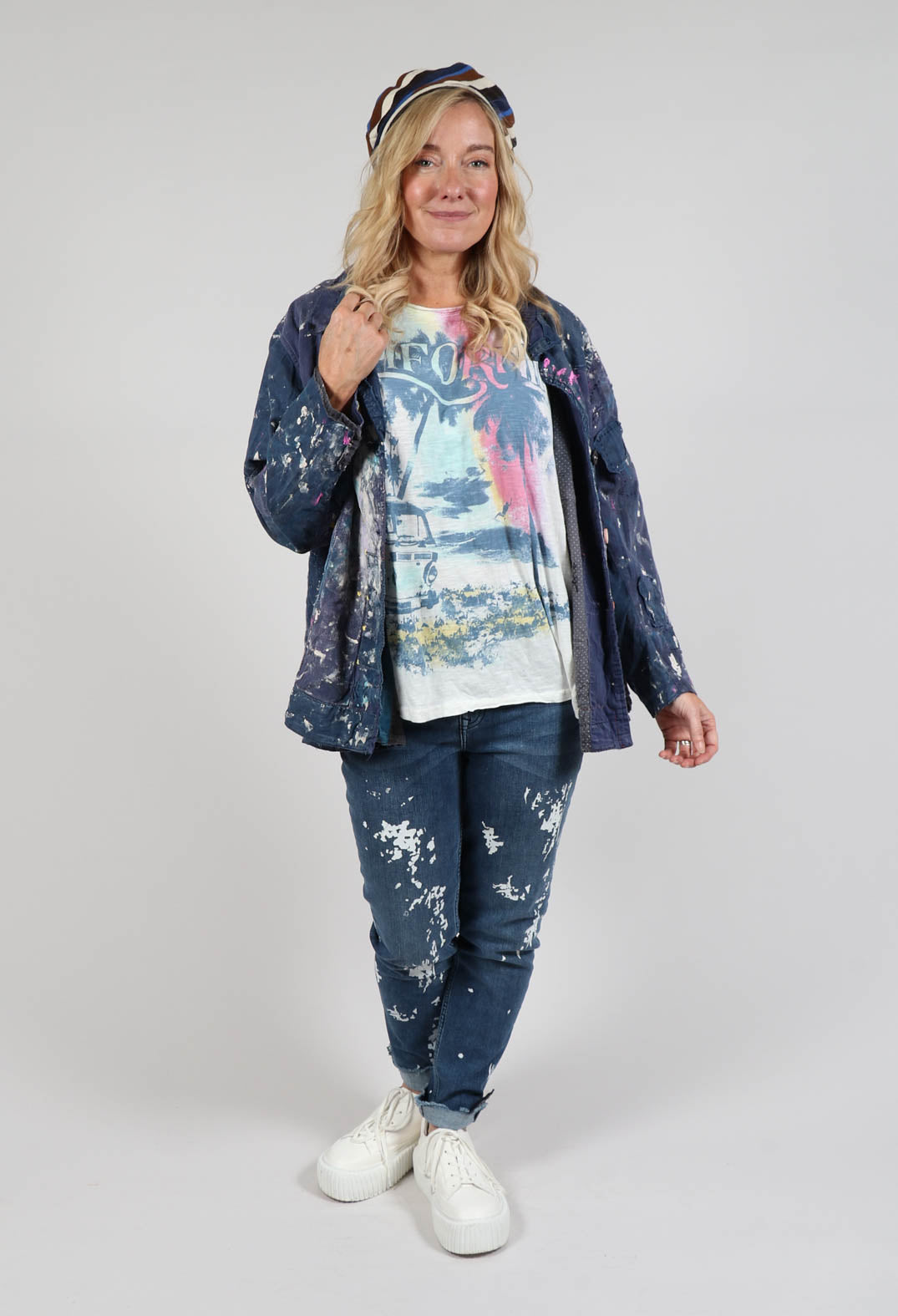 Slim Fit Jeans with Raw Hem in Blue Print
