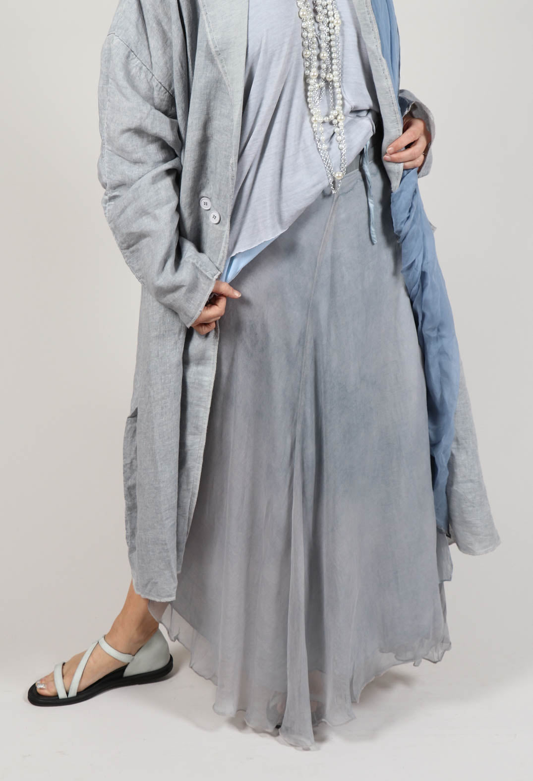 Silk Wrap Skirt in Silver Grey