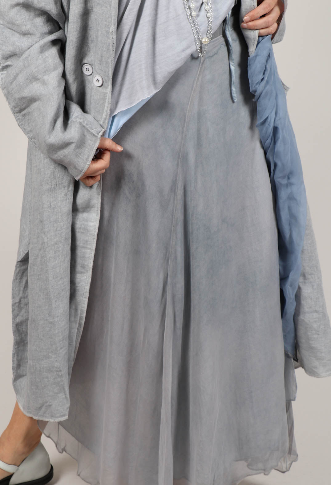 Silk Wrap Skirt in Silver Grey